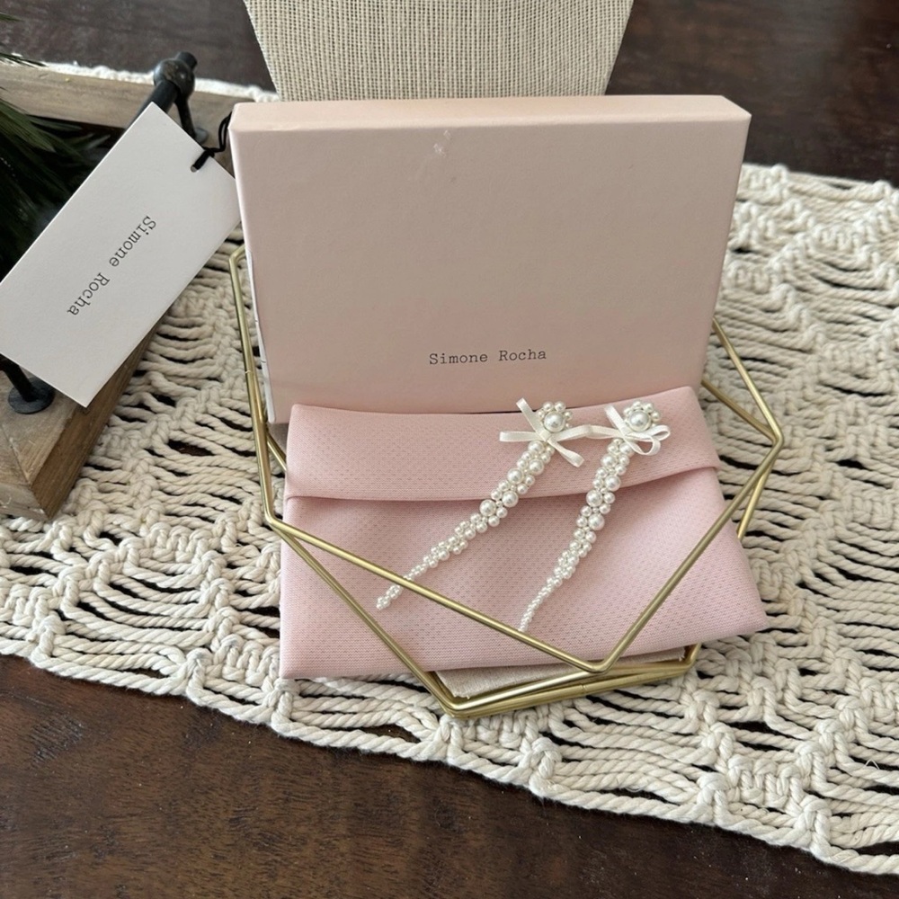 Simone Rocha Petite Bow Detail Drip Earrings - Pearl - New In Box With Tags